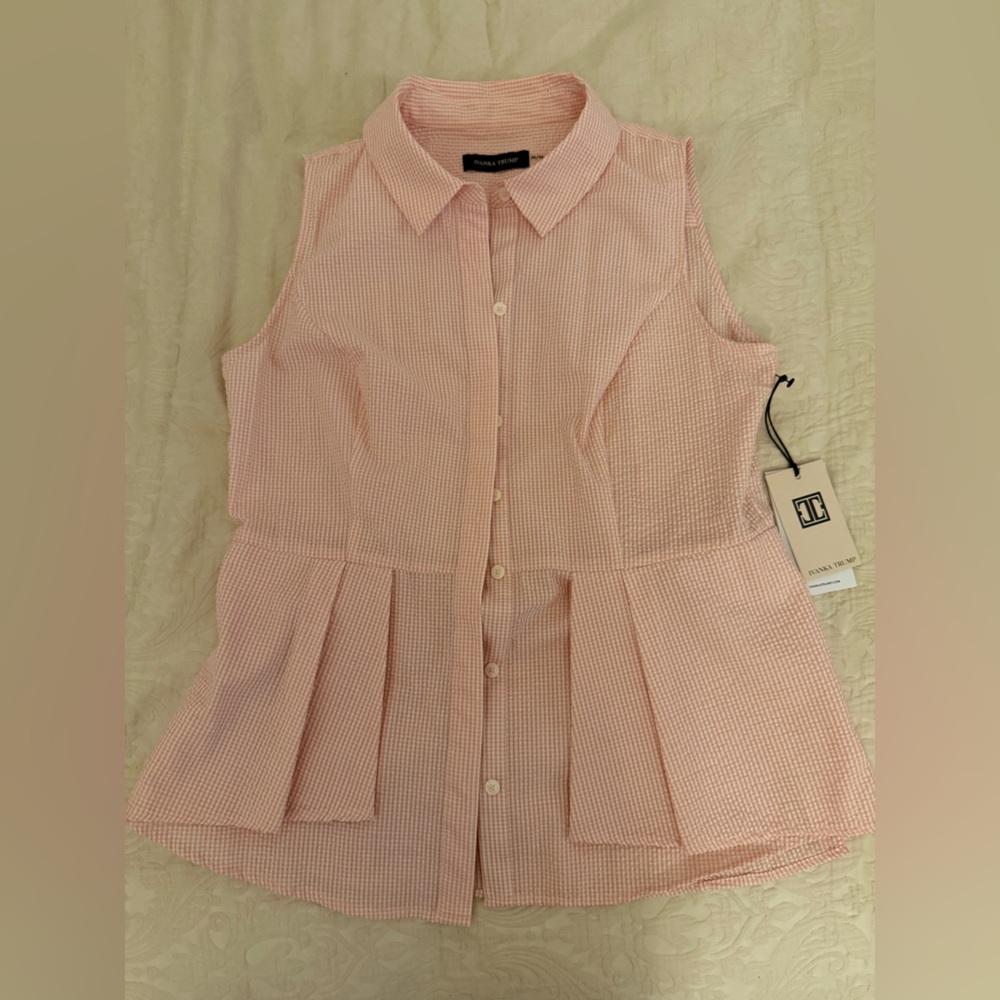 NWT Ivanka Trump Pink Gingham Sleeveless Blouse